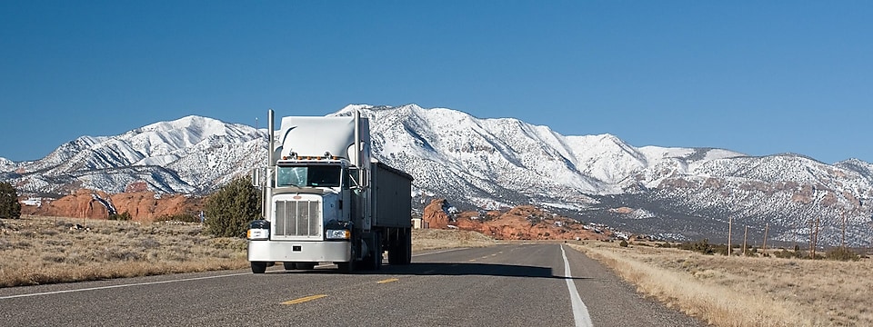 Truck with mountains in background