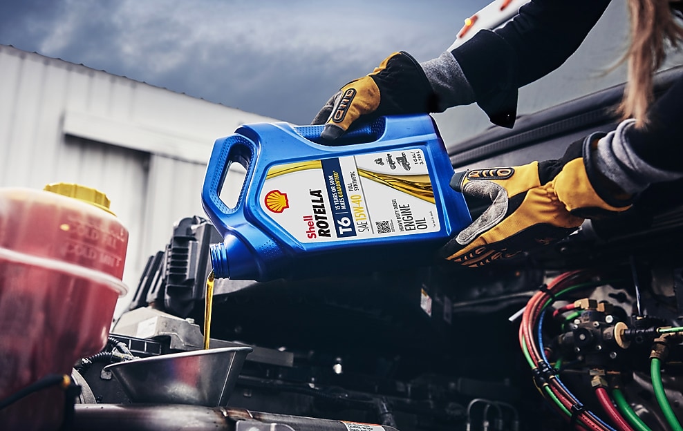 Rotella being pour into motor