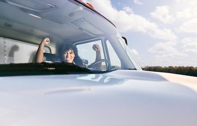 girl inside truck