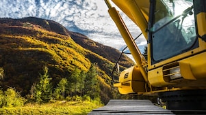 Construction tractor on site