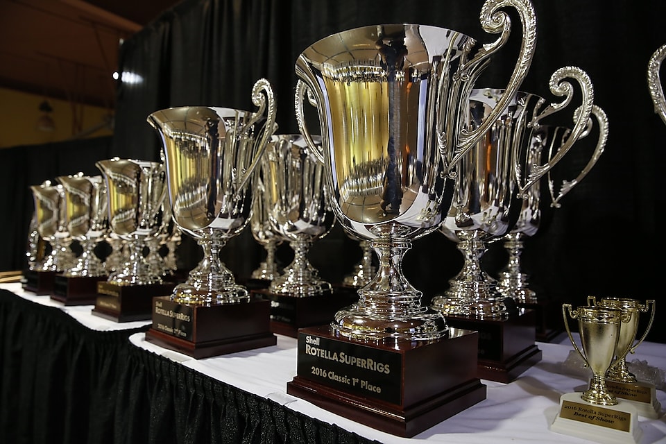 trophies kept on a table