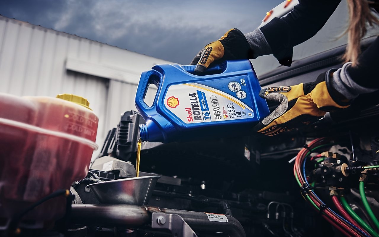 Rotella being pour into motor